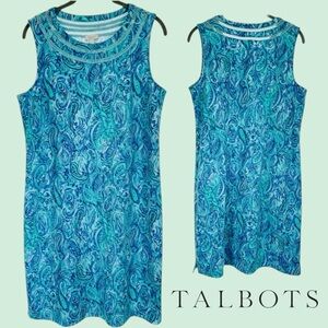 🩵TALBOTS Turquoise & Navy Patterned Dress/Swim Cover-Up. Measurements in pics.